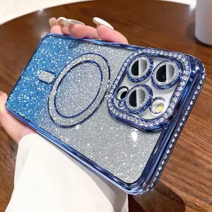 LXK Magnetic Glitter Case for iPhone 16 Pro 6.3" [Compatible with MagSafe] Military-Grade Protection, Clear Cute Glitter Bling Cover Sparkle Diamond Camera Protector Cover for Women Girls, Blue