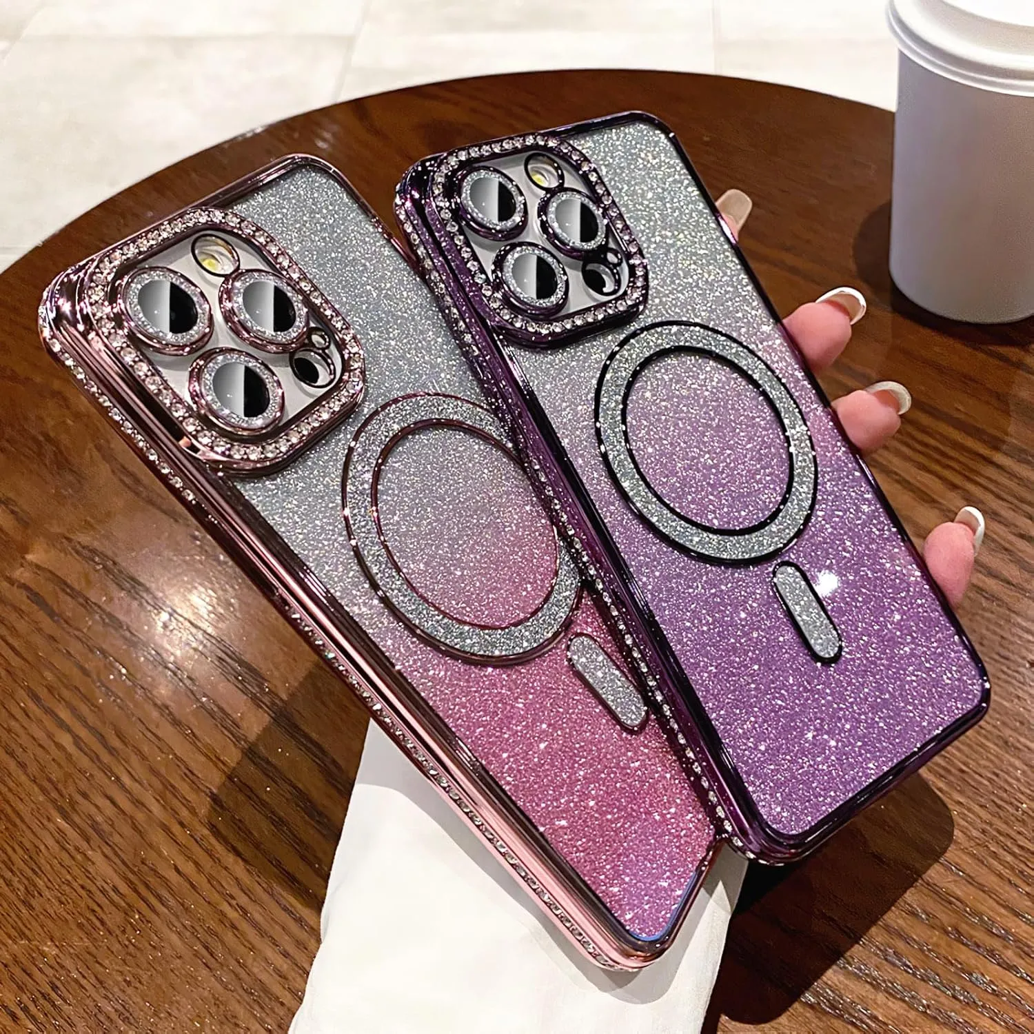 LXK Magnetic Glitter Case for iPhone 16 Pro 6.3" [Compatible with MagSafe] Military-Grade Protection, Clear Cute Glitter Bling Cover Sparkle Diamond Camera Protector Cover for Women Girls, Pink