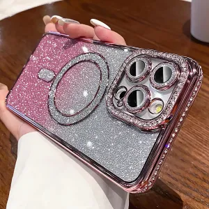 LXK Magnetic Glitter Case for iPhone 16 Pro 6.3" [Compatible with MagSafe] Military-Grade Protection, Clear Cute Glitter Bling Cover Sparkle Diamond Camera Protector Cover for Women Girls, Pink