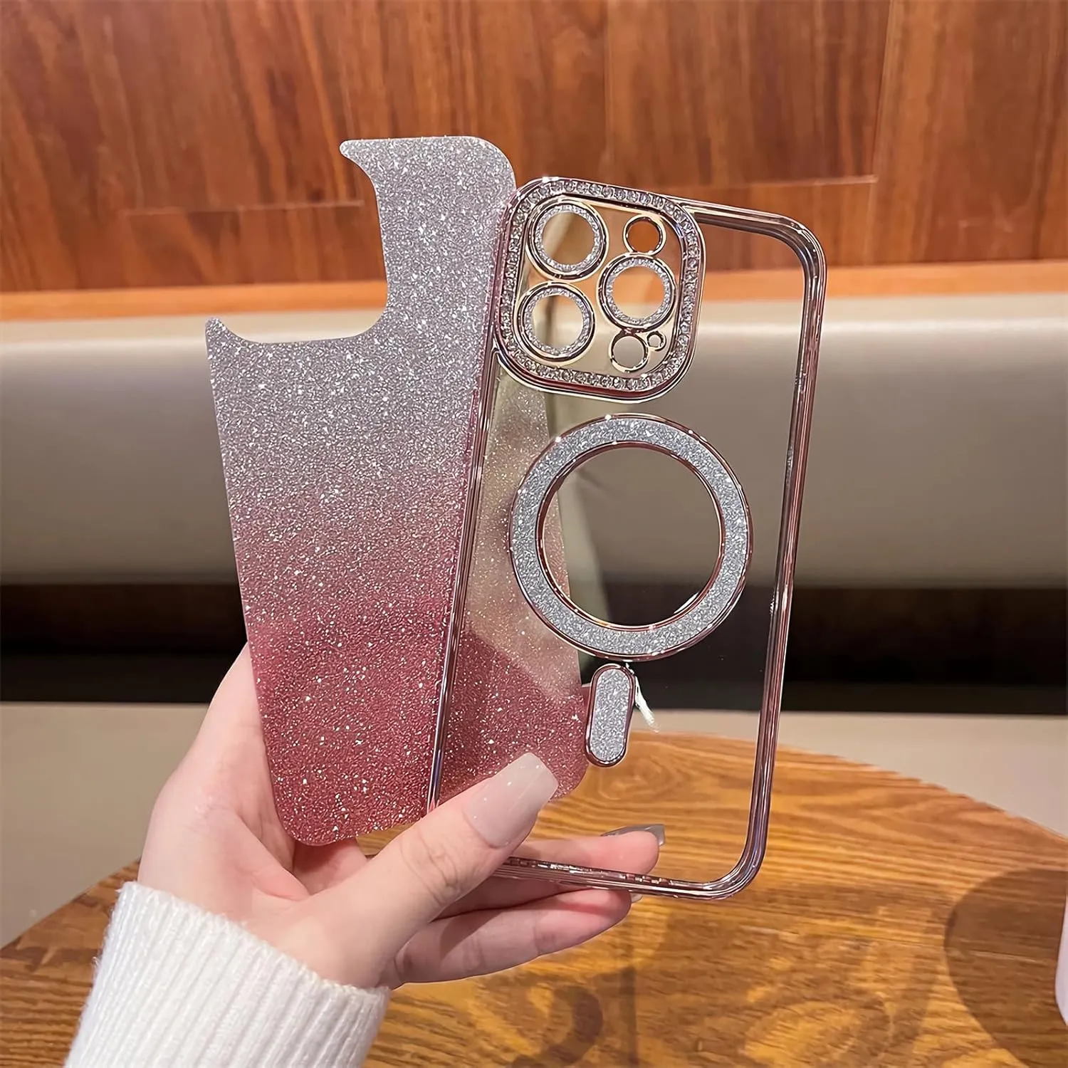 LXK Magnetic Glitter Case for iPhone 16 Pro 6.3" [Compatible with MagSafe] Military-Grade Protection, Clear Cute Glitter Bling Cover Sparkle Diamond Camera Protector Cover for Women Girls, Pink