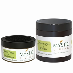 M.y.s.t.i.q L.i.v.i.n.g Green Coffee Blemish Clear Face Scrub and Face Cream for Glowign Skin| Anti Pigmentation, Skin Brightening & Dark Spot Removal