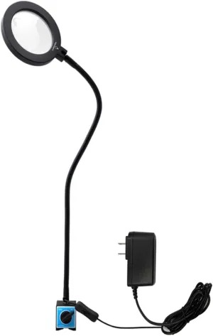 Magnetic Work Light, Magnetic LED Lamp with Magnifying Glass, 23.5in Flexible Gooseneck Lamp 3400Lux 110V for Lathe Milling, Work Bench, Drill Press, Industrial Light, with Magnetic Base.