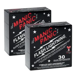 MANIC PANIC Flash Lightning Hair Bleach Kit - Bleach Powder   30 Volume Developer - Hair Lightener for Dark Shades - Lifts Up to 5 Levels - Achieve Medium to Light Blonde - Vegan & Cruelty-Free (2 pk)