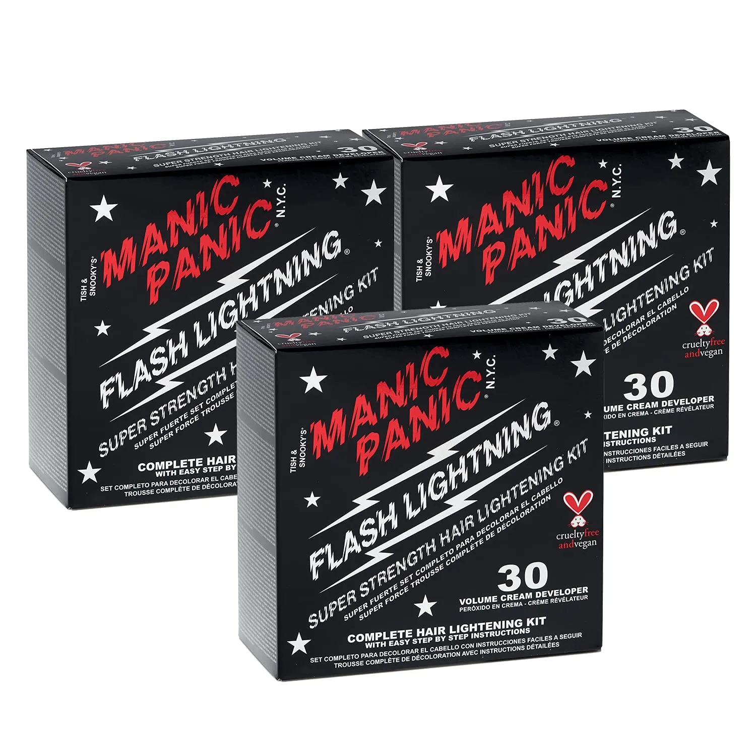 MANIC PANIC Flash Lightning Hair Bleach Kit - Bleach Powder   30 Volume Developer - Hair Lightener for Dark Shades - Lifts Up to 5 Levels - Achieve Medium to Light Blonde - Vegan & Cruelty-Free (3 pk)