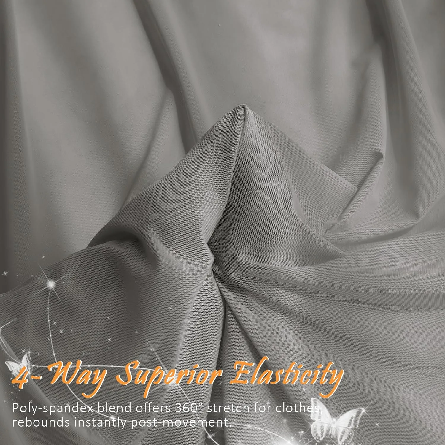 Manyshofu Grey Mesh Fabric by The Yard 4-Way Stretch Fabric(60" Wide), 5 Yard Nylon Spandex Power Mesh Netting Fabrics Lightweight & Breathable Sheer Material for Swimsuit Dress Sewing Costume