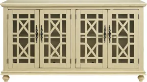 Martin Svensson Home Orsey 63" Solid Wood TV Stand - Antique Cream White Finish - Rustic Style and Parisian Design Inspired - with Two Spacious Cabinets with Adjustable Shelves for Storage.