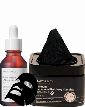 Mary&May Niacinamide   Chaenomeles Sinensis Face Serum   Premium Idebenone Blackberry Complex Essence Mask Bundle