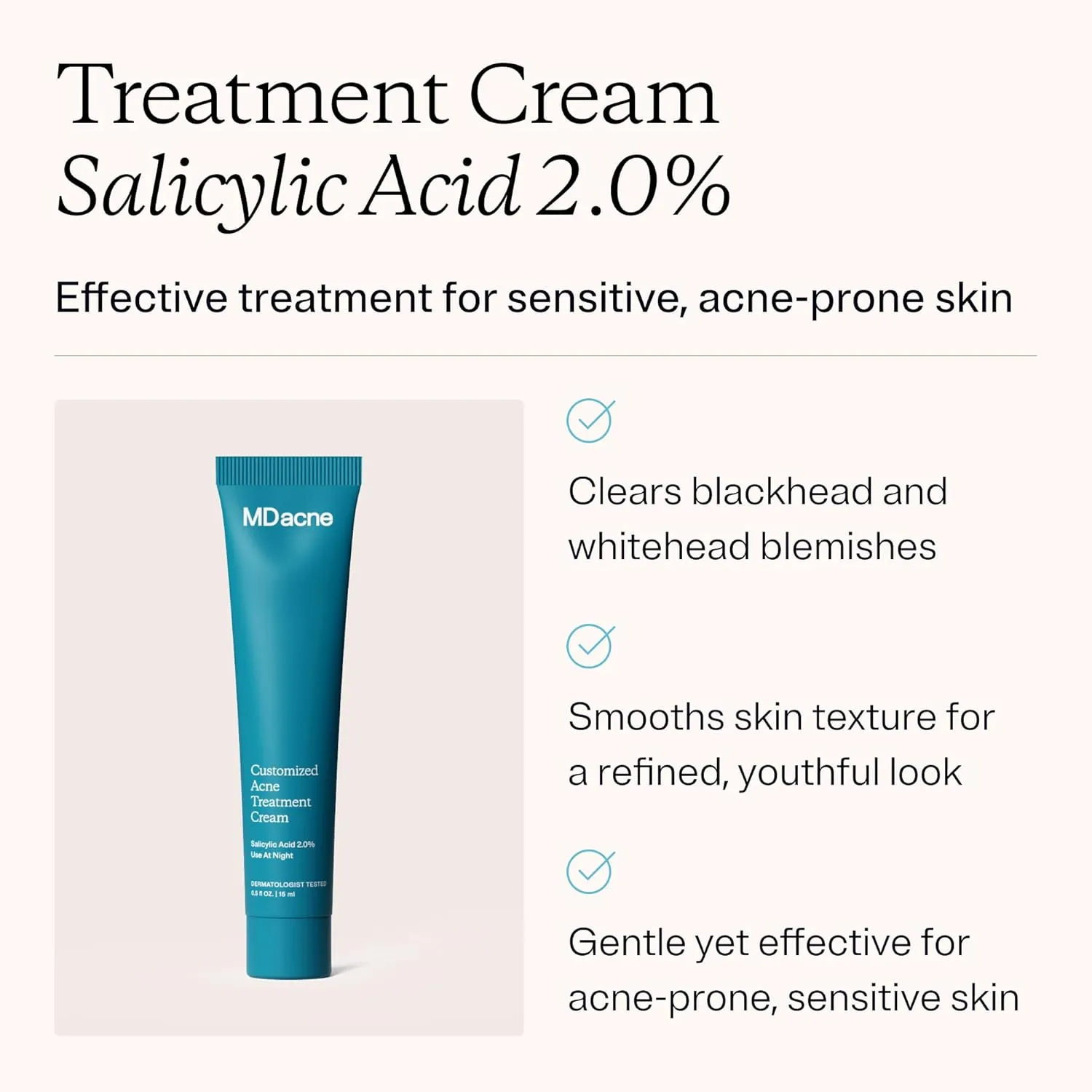 MDacne Salicylic Acid 2.0% - Acne Treatment Cream, Facial Exfoliant Unclog Pores, Prevents Blemishes, Blackheads, Wrinkles & Fine Lines, Reduce Irritation for Sensitive Acne-Prone Skin (1 Pack)