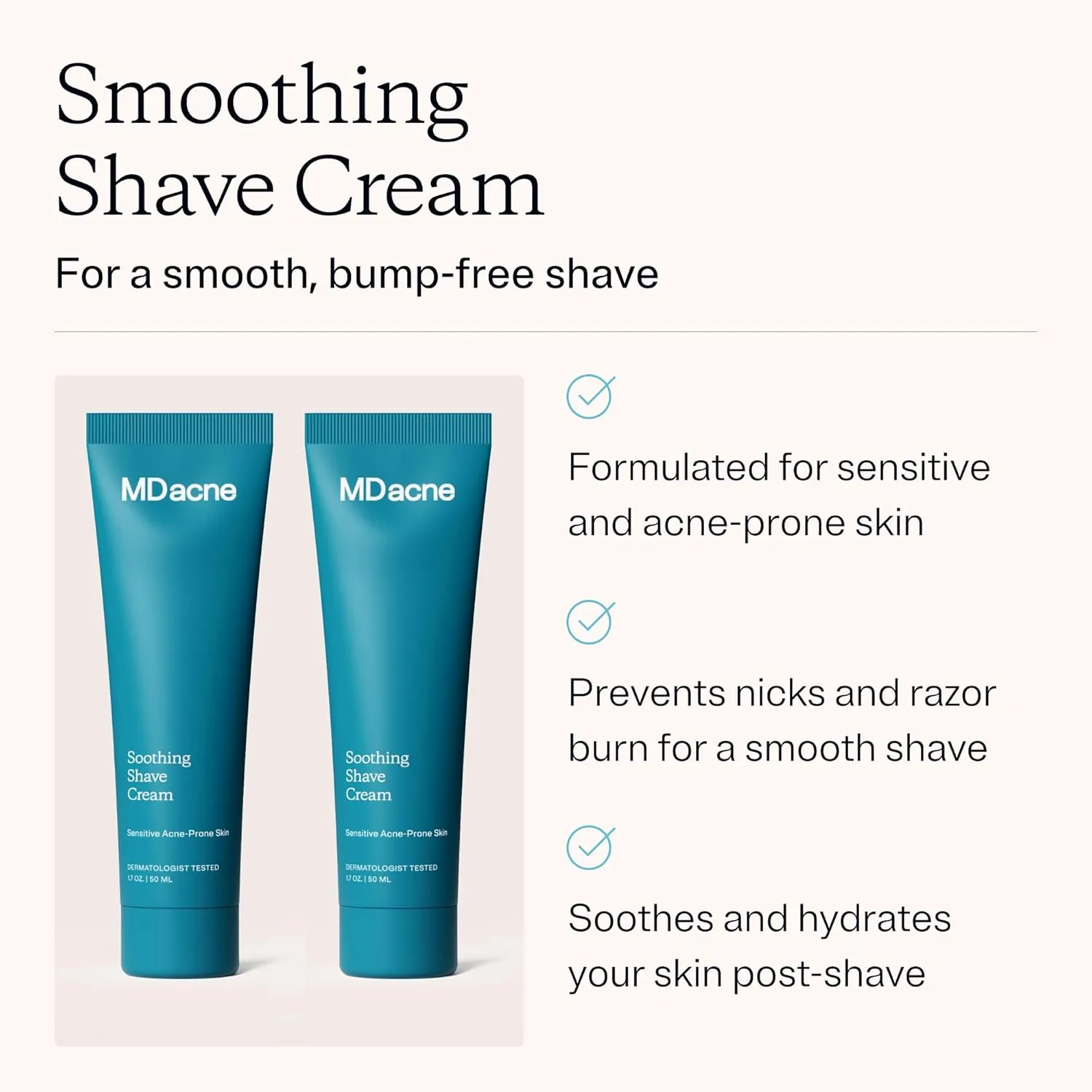 MDacne Shaving Cream for Acne-Prone Skin, 2-Pack - Oil-Free, Eliminates Razor Burn, Cuts & Infections - Reduce Skin Irritation & Prevent Shave Bumps & Nicks - Vegan, Paraben-Free & Cruelty-Free