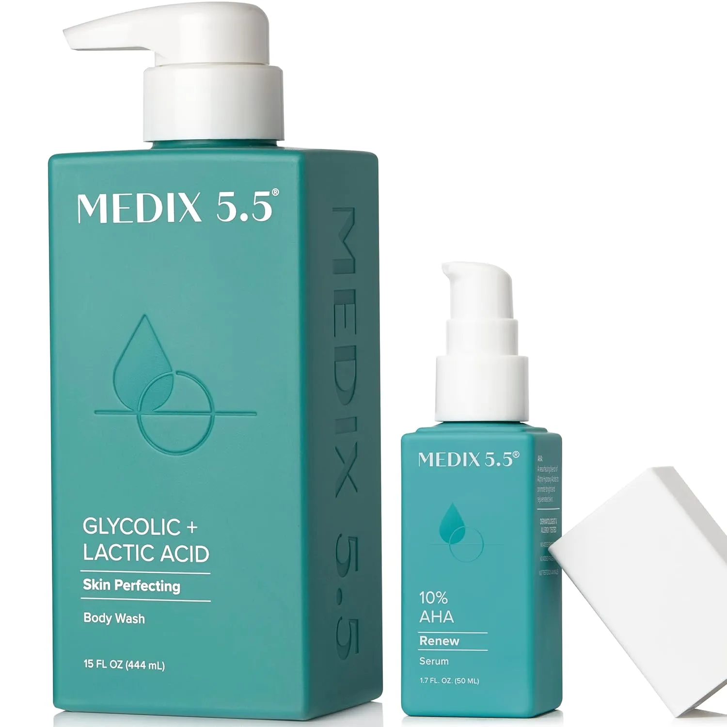 Medix 20% Glycolic Acid Booster   Exfoliating Body Wash Cleanser Skin Care 2PC Set | AHA Exfoliant Cleanser   Body Serum Both Refine   Soften Dead Dry Skin, Bumps, Wrinkles, & Fine Lines, Bundle