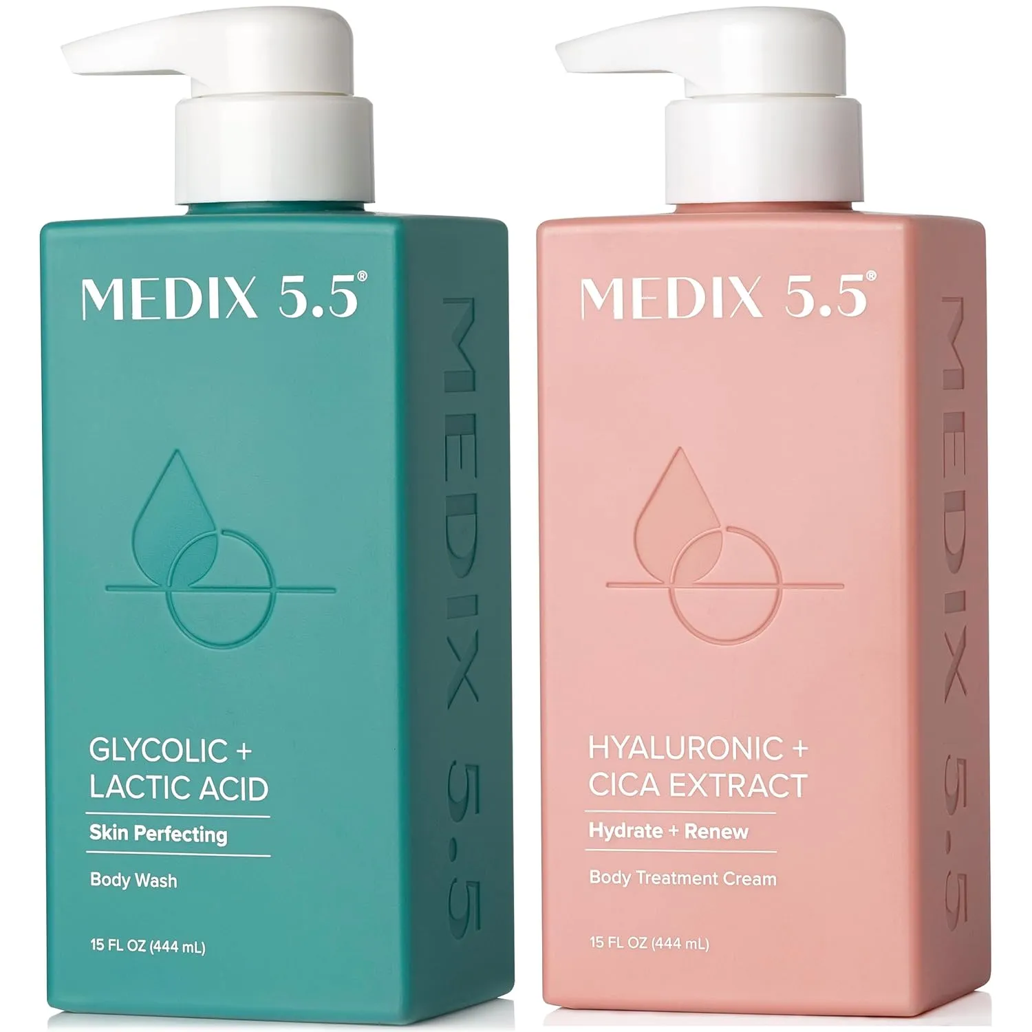 Medix 5.5 Exfoliating AHA Glycolic Acid Face & Body Wash Cleanser   Hyaluronic Acid Moisturizing Body Cream Lotion Skin Care 2PC Set | Alpha Hydroxy Acid & Lactic Acid Foaming Face Wash