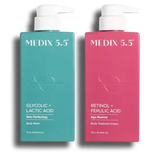 Medix 5.5 Retinol Age Rewind Body Treatment Cream   Glycolic Acid Exfoliating Body Wash Set