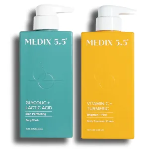 Medix 5.5 Vitamin C Brightening Body Treatment Cream   Glycolic Acid Exfoliating Body Wash Set