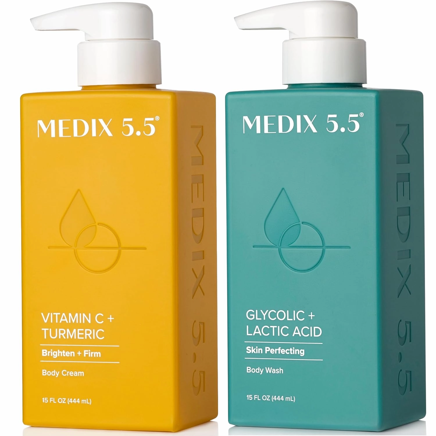 Medix 5.5 Exfoliating AHA Glycolic Acid Face & Body Wash Cleanser   Vitamin C Moisturizing Body Cream Lotion Skin Care 2PC Set | Alpha Hydroxy Acid & Lactic Acid Foaming Face Wash, 2-PC