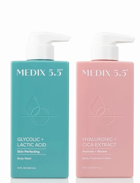 Medix 5.5 Hyaluronic Acid Hydrating Body Treatment Cream   Glycolic Acid Exfoliating Body Wash Set