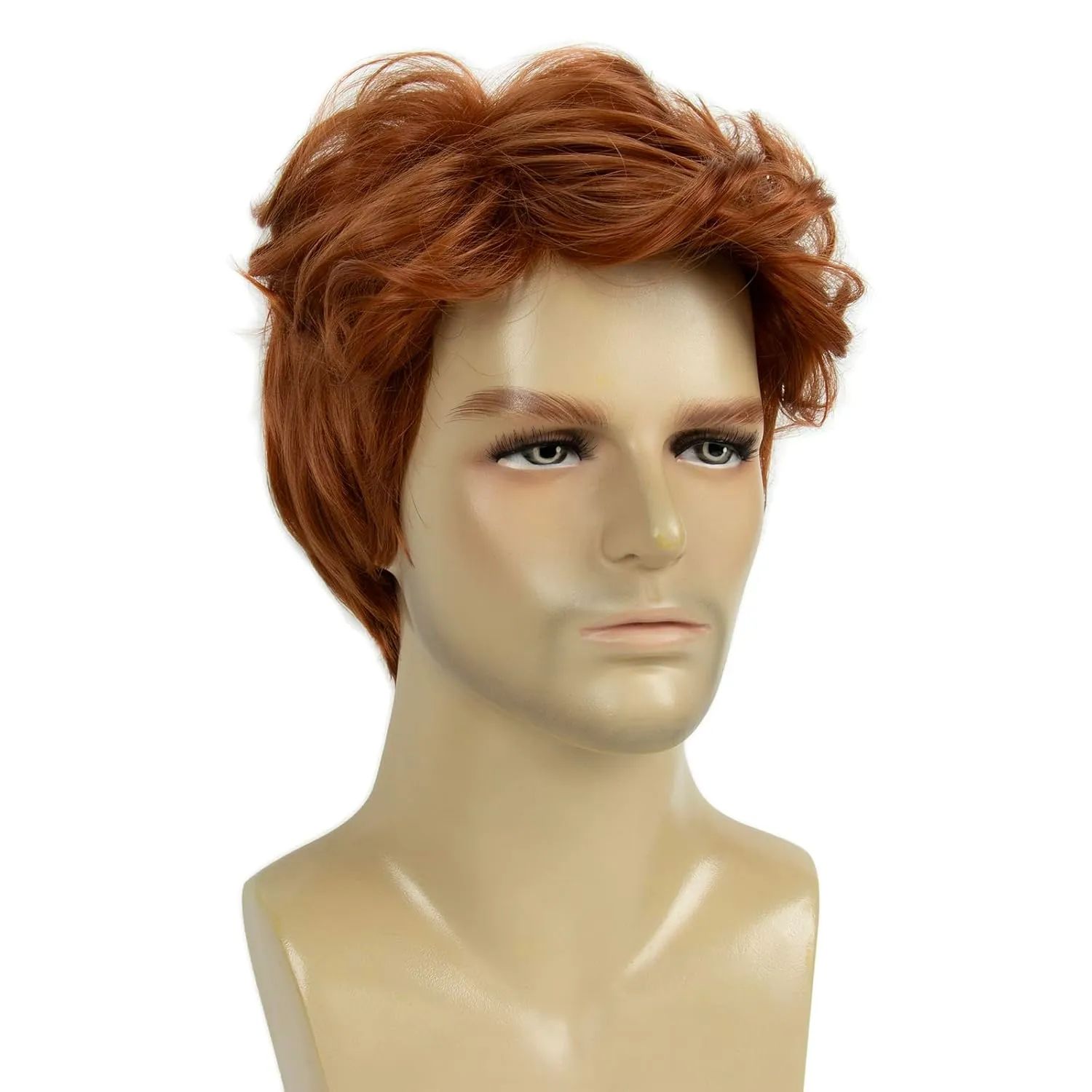Men Wigs Short Layered Orange Wig Synthetic Heat Resistant Wavy Textured Natural Halloween Cosplay Hair Wig