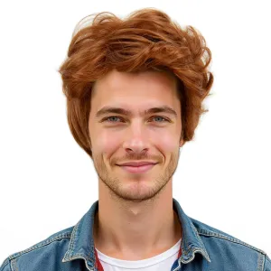 Men Wigs Short Layered Orange Wig Synthetic Heat Resistant Wavy Textured Natural Halloween Cosplay Hair Wig