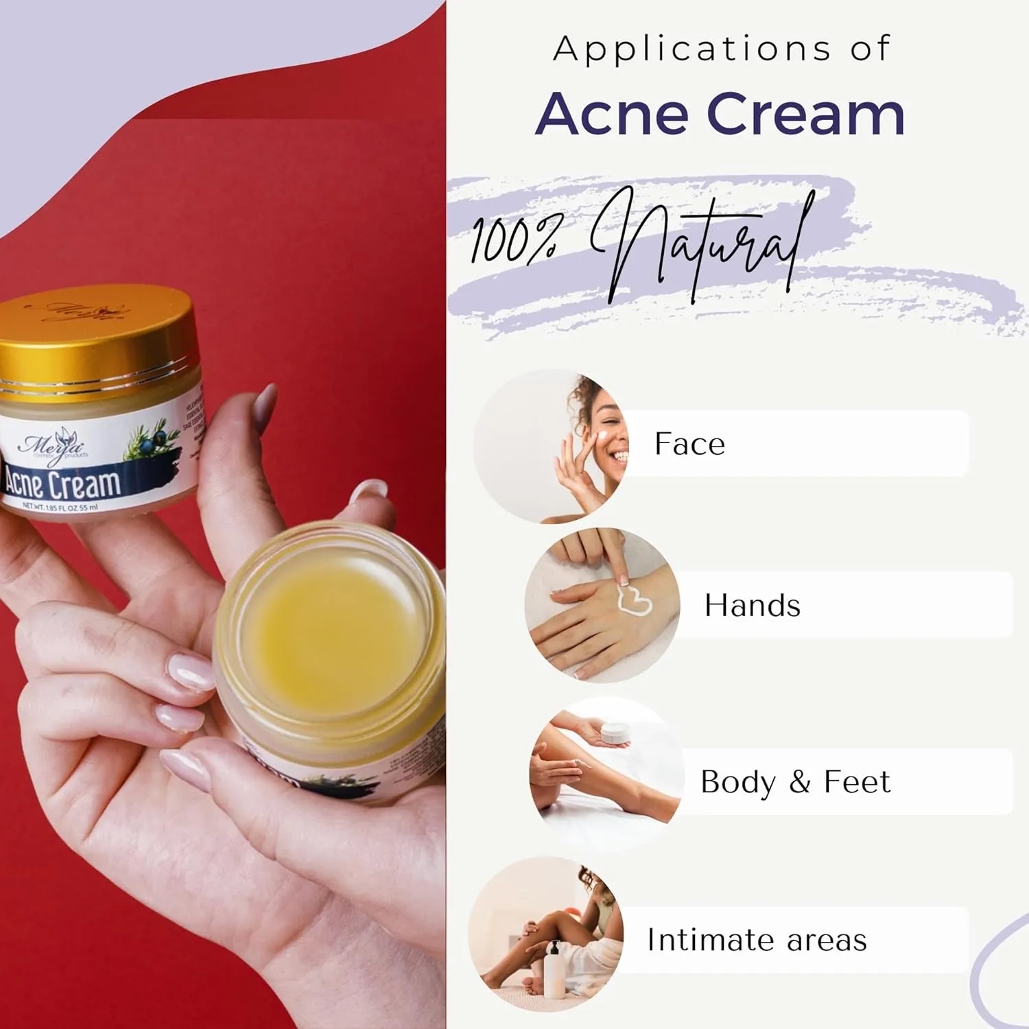 Merja Herbs Natural Anti Acne Face Moisturizer Cream with Helichrysum, Sage, Green tea, Lavender, Salicylic acid - Moisturizing Cream - Light Floral Fragrance 55ml 1.86oz