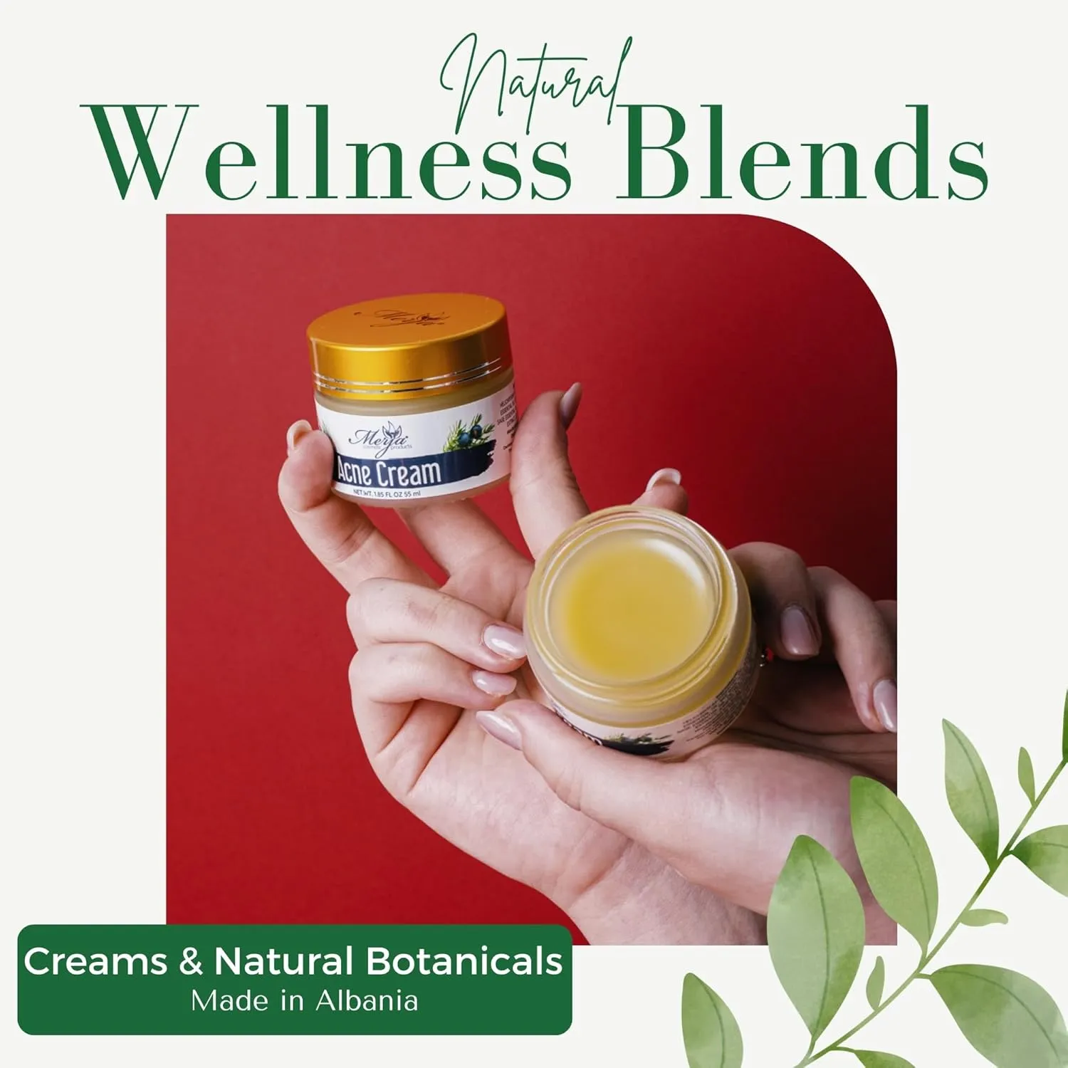 Merja Herbs Natural Anti Acne Face Moisturizer Cream with Helichrysum, Sage, Green tea, Lavender, Salicylic acid - Moisturizing Cream - Light Floral Fragrance 55ml 1.86oz