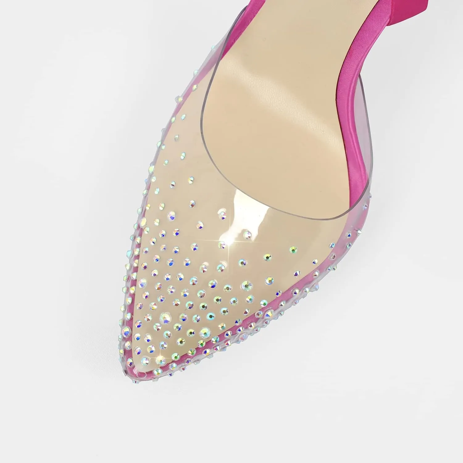 MissHeel Clear and Black Pump Heels Sandals with Rhinestones