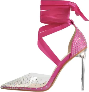 MissHeel Clear and Black Pump Heels Sandals with Rhinestones