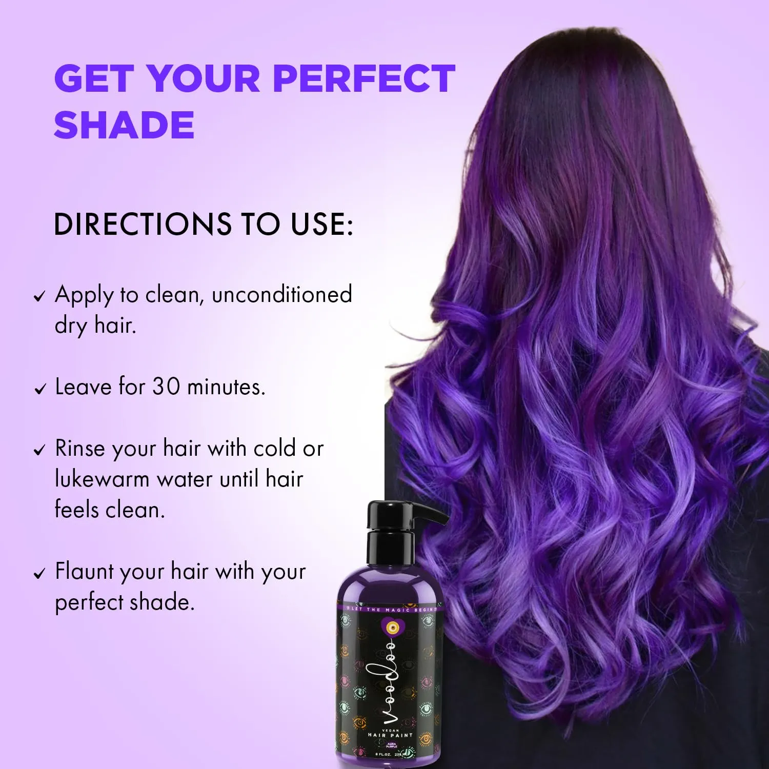 MOEHAIR VOODOO Purple Hair Paint (Aura), 8 Oz | Vegan & Cruelty-Free Purple Hair Dye | Ammonia, Sulfate & Paraben-Free | Vivid & Bright Intermixable Temporary Hair Color