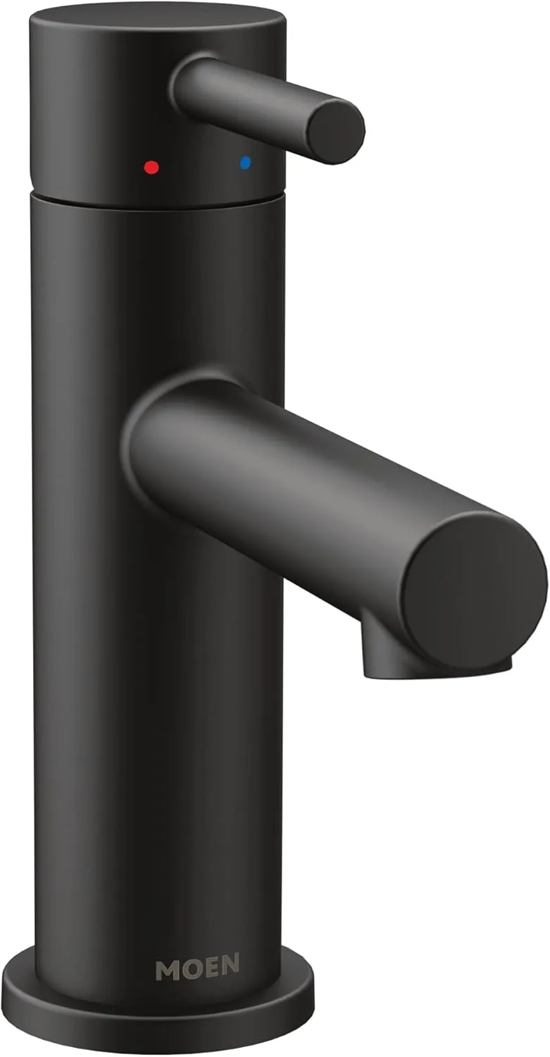 Moen Align Matte Black One-Handle Modern Bathroom Faucet with Drain Assembly and Optional Deckplate, 6190BL