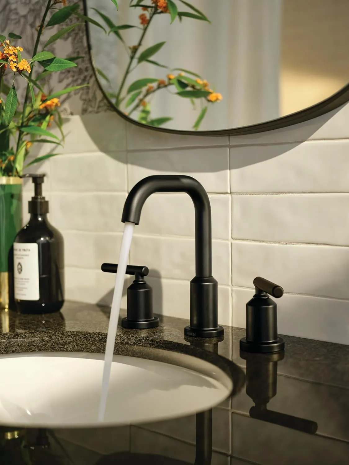 Moen T6142BL Gibson Two Handle 8-Inch Widespread High Arc Modern Bathroom Sink Faucet Valve Required, Trim Only, Matte Black