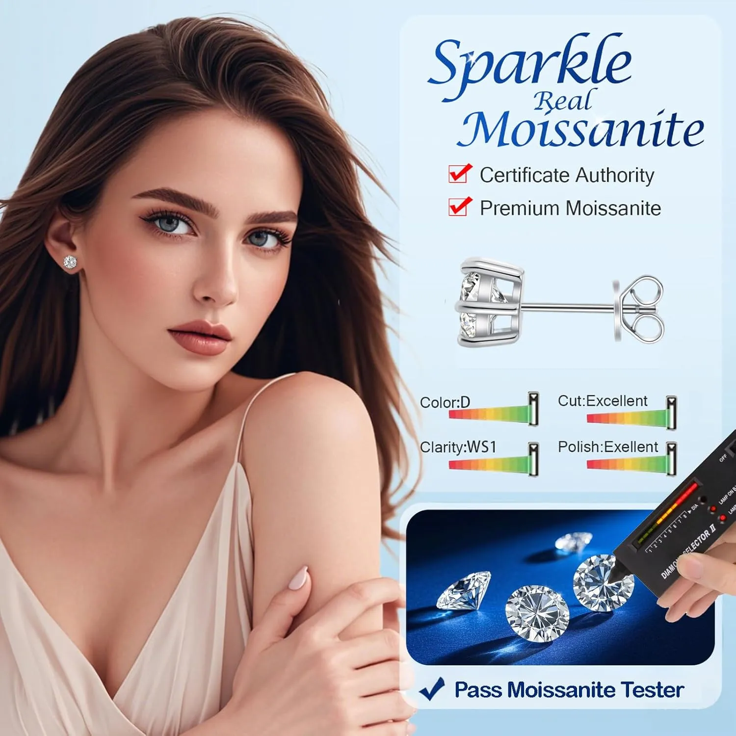 Moissanite Stud Earrings, C6P D Color Ideal Cut 925 Sterling Silver Earrings for Women with Certificate of Authenticity