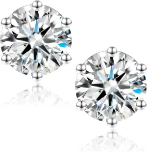 Moissanite Stud Earrings, C6P D Color Ideal Cut 925 Sterling Silver Earrings for Women with Certificate of Authenticity