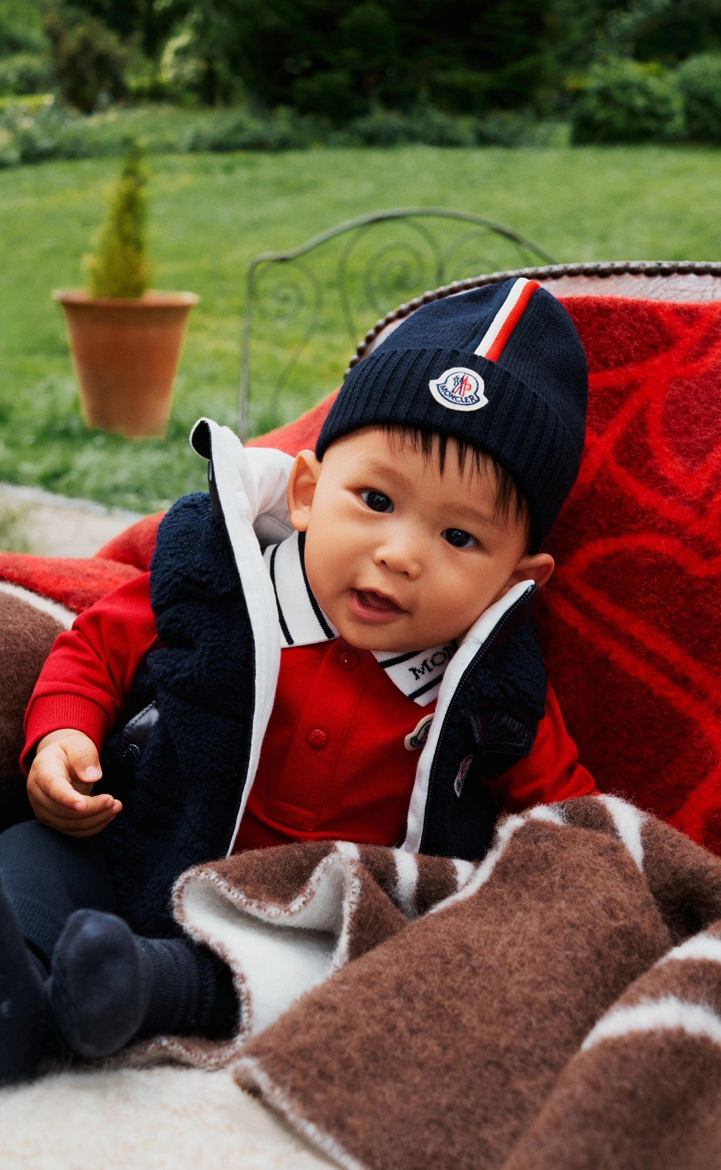 Moncler Enfant Baby Boys Long Sleeve Polo Shirt in Red