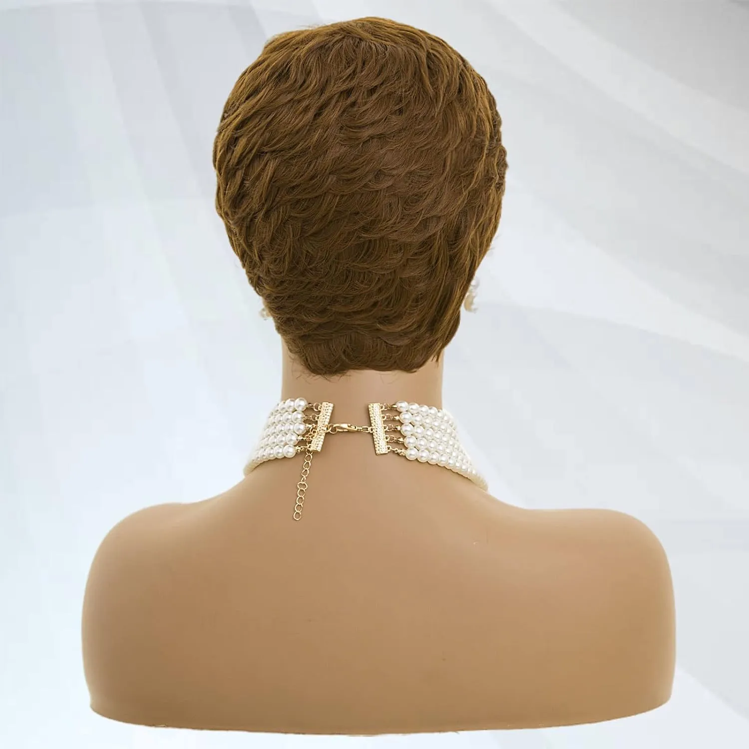 MOONSHOW Auburn Brown Pixie Cut Wig Short Wigs for Black Women, Synthetic, Auburn