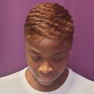 MOONSHOW Auburn Brown Pixie Cut Wig Short Wigs for Black Women, Synthetic, Auburn