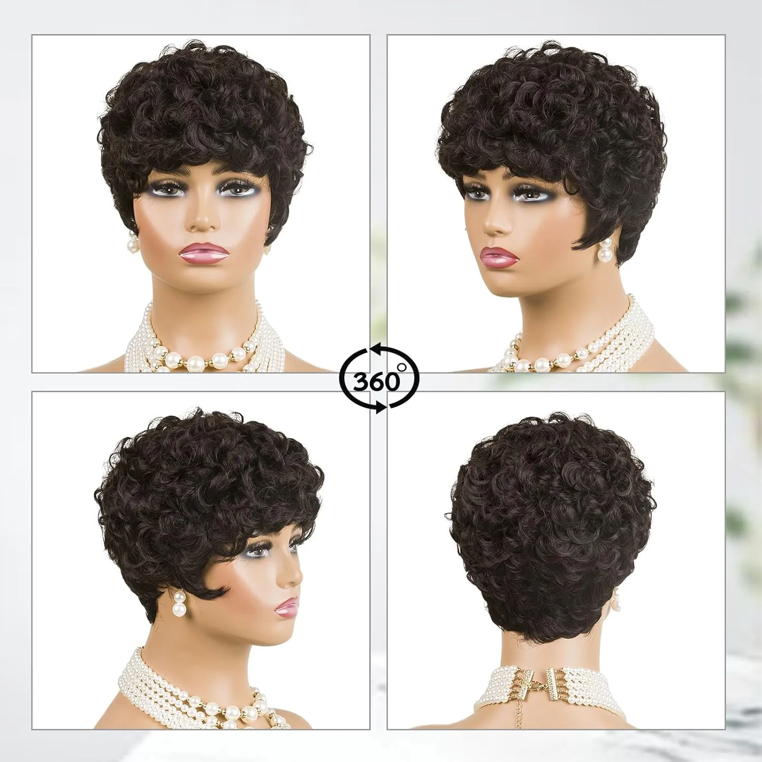 MOONSHOW Short Pixie Cut Wigs for Black Women Dark Brown Short Curly Pixie Wigs Brown Curly Wigs for Black Women Synthetic Pixie Haitcut Wig