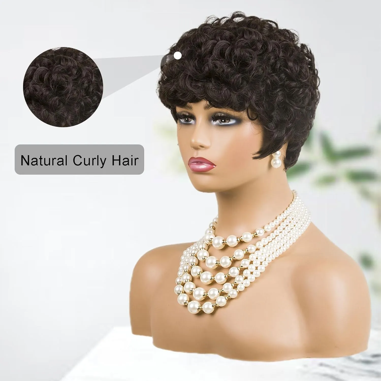 MOONSHOW Short Pixie Cut Wigs for Black Women Dark Brown Short Curly Pixie Wigs Brown Curly Wigs for Black Women Synthetic Pixie Haitcut Wig