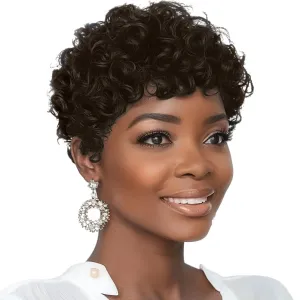 MOONSHOW Short Pixie Cut Wigs for Black Women Dark Brown Short Curly Pixie Wigs Brown Curly Wigs for Black Women Synthetic Pixie Haitcut Wig