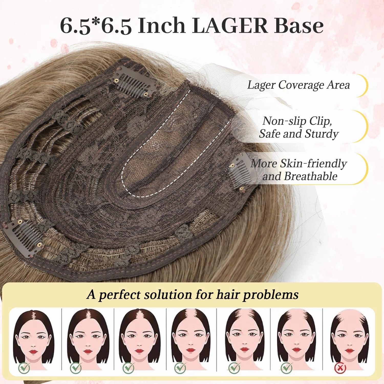 Ms Taj Hair Topper 12 Inch Hair Toppers for Women with Thinning Hair 6.5"x6.5" Large Base Synthetic Hair Topper with Bangs Fiber Wiglets Ladies-Ash Light Brown with Highlights