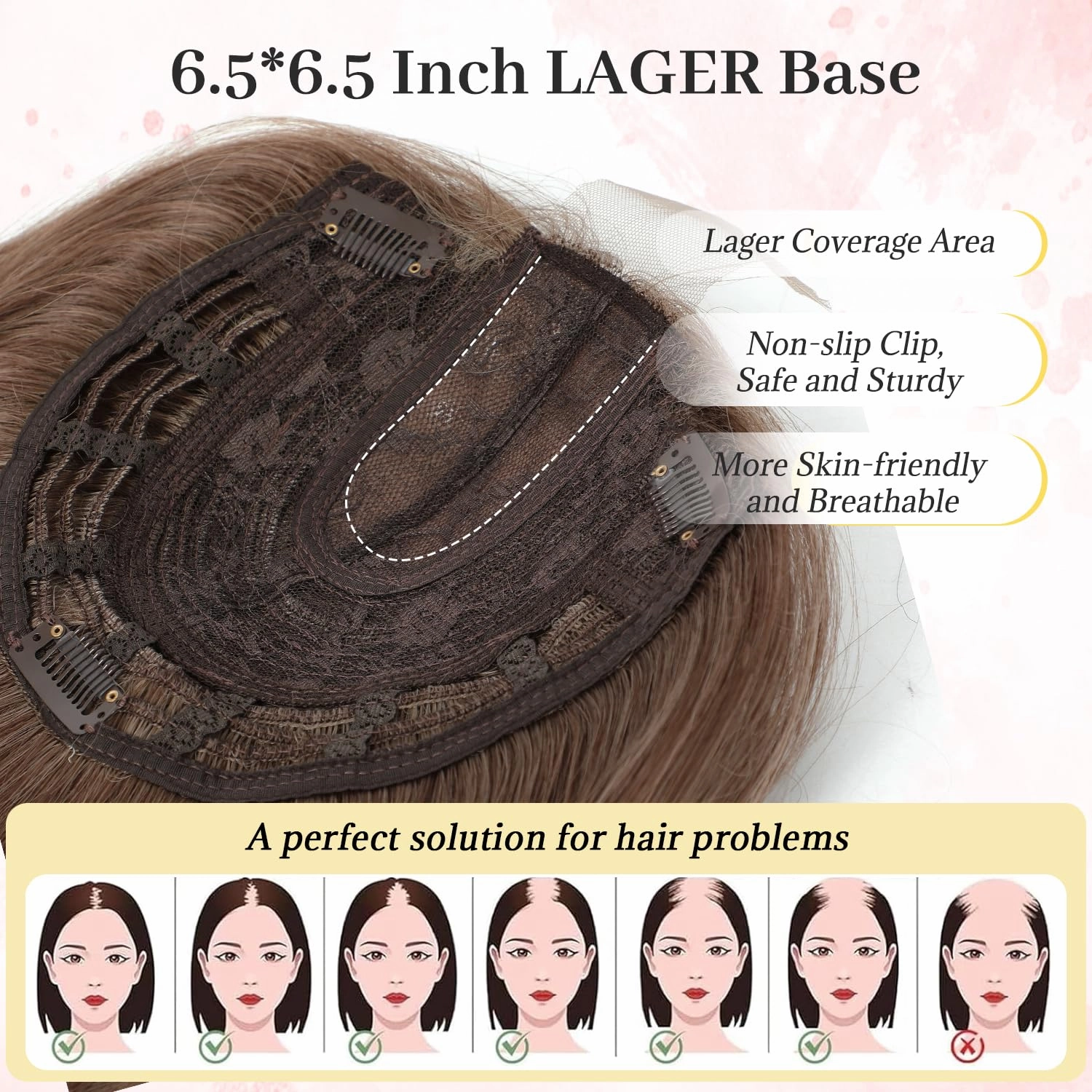 Ms Taj Hair Topper 12 Inch Hair Toppers for Women with Thinning Hair 6.5"x6.5" Large Base Synthetic Hair Topper with Bangs Fiber Wiglets Ladies-Dark Golden Brown with Highlights