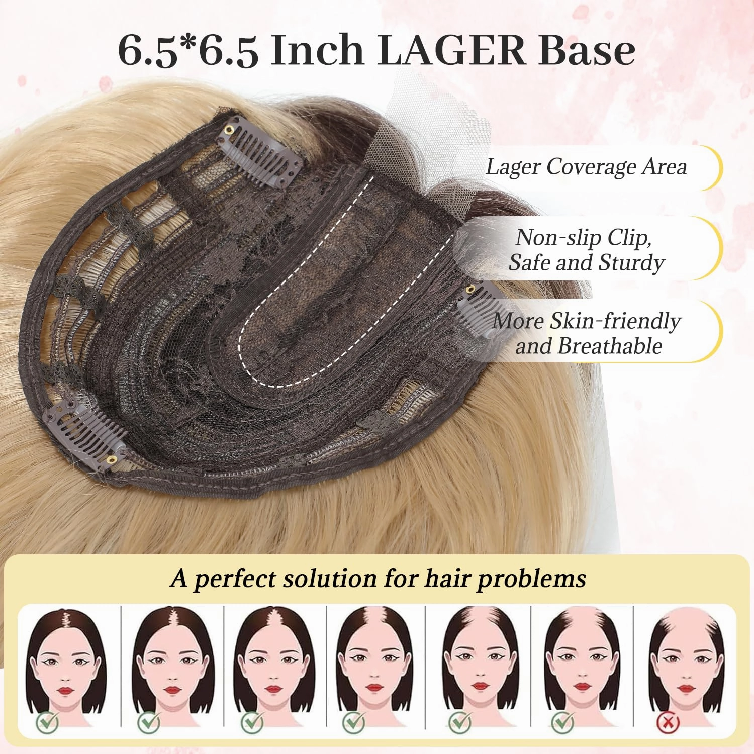 Ms Taj Hair Topper 12 Inch Hair Toppers for Women with Thinning Hair 6.5"x6.5" Large Base Synthetic Hair Topper with Bangs Fiber Wiglets Ladies-Ombre Blonde with Dark Root