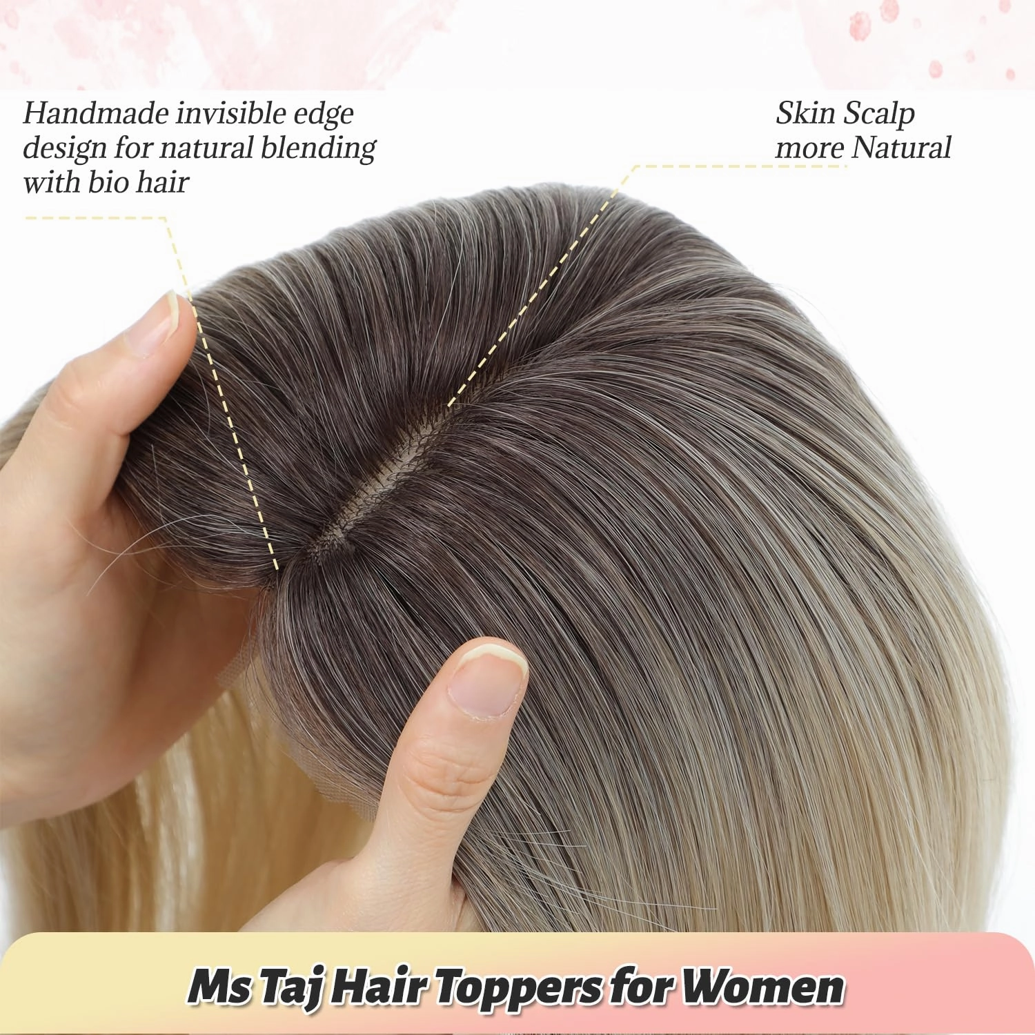 Ms Taj Hair Topper 12 Inch Hair Toppers for Women with Thinning Hair 6.5"x6.5" Large Base Synthetic Hair Topper with Bangs Fiber Wiglets Ladies-Ombre Blonde with Dark Root