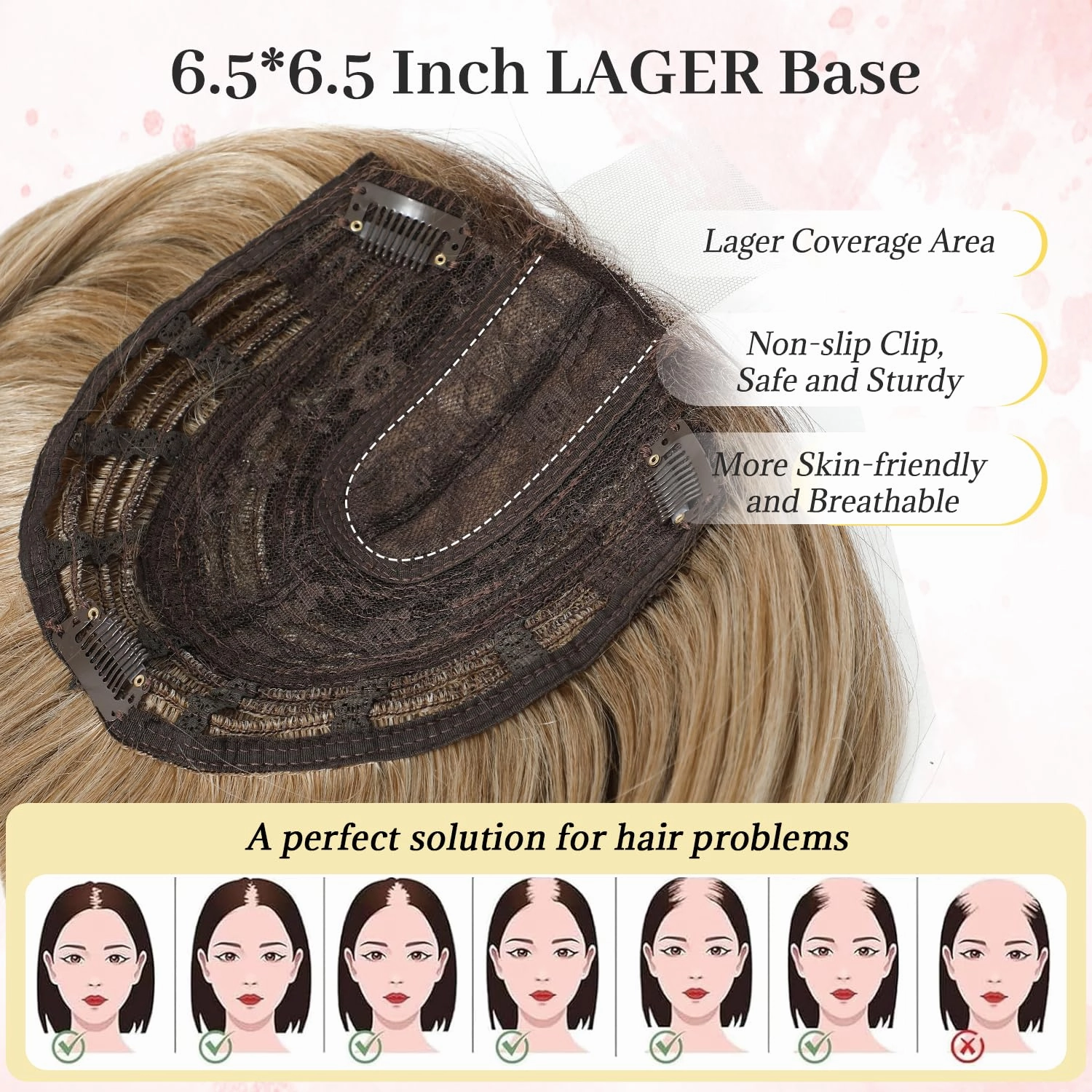 Ms Taj Hair Topper 12 Inch Hair Toppers for Women with Thinning Hair 6.5"x6.5" Large Base Synthetic Hair Topper with Bangs Fiber Wiglets Ladies Toppers Hair Pieces for Women-Ombre Dark Blonde
