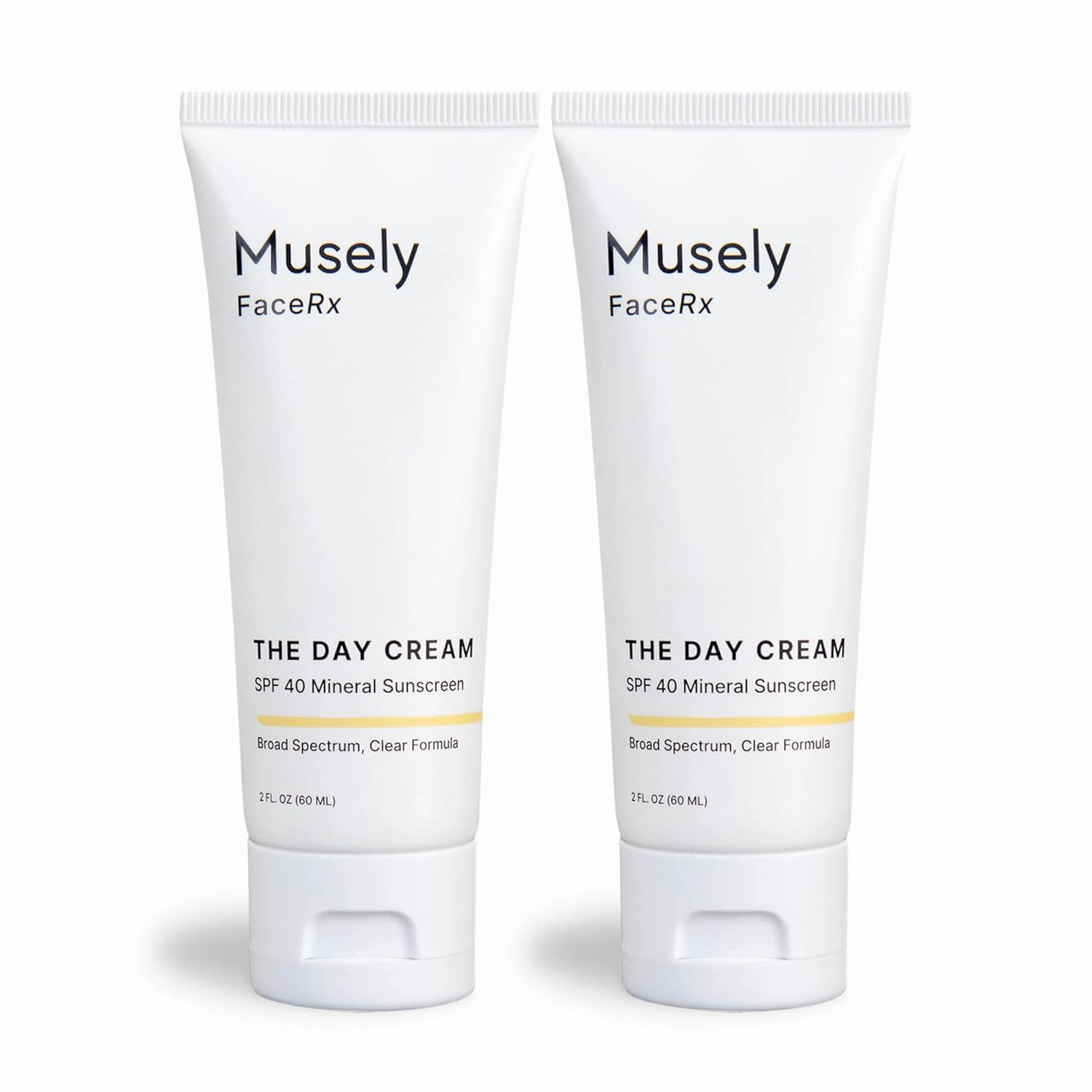 Musely Day Cream Mineral SPF 40, Clinical Grade Sunscreen, Broad-Spectrum, Water Resistant, 2 Fl Oz, Clear Color, 2x Bundle