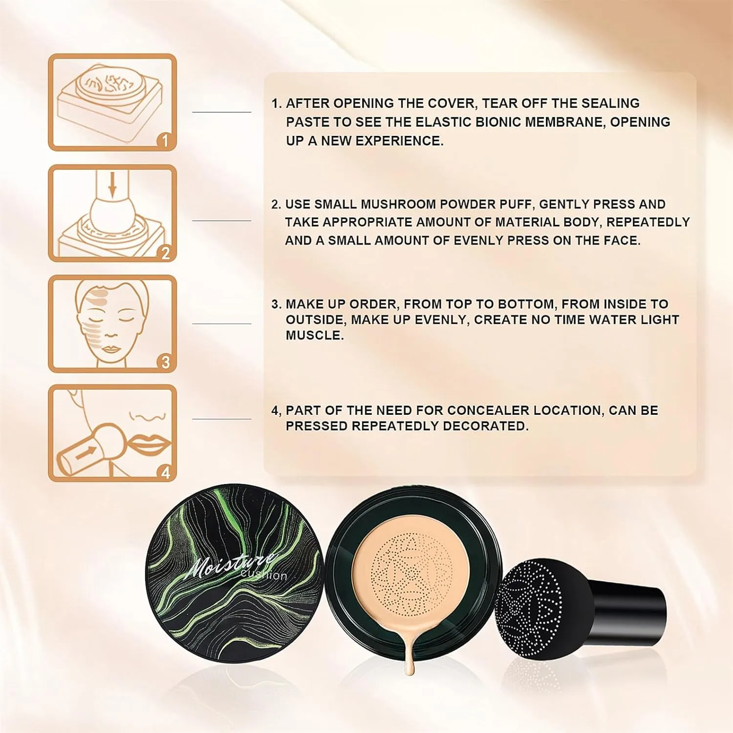 Mushroom Head Air Cushion CC Cream - BB Cream Face Makeup Foundation for Mature Skin Moisturizing Concealer Brighten Long-Lasting, Even Skin Tone for All Skin Types (2PCS Nude)