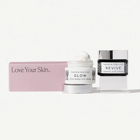 Naked & Thriving The Radiant Eye Set | Glow Triple Boost Eye Cream (15 mL)   Revive Firming Eye Cream (15 mL) with Peptides, Hyaluronic Acid, Bakuchiol, and Shea Butter (Set of 2)