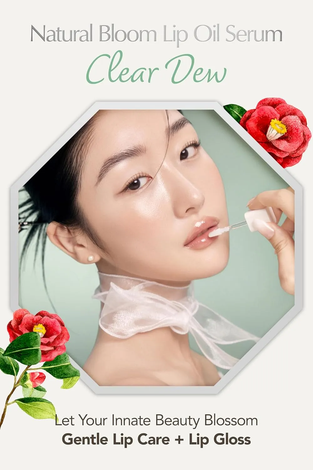 Natural Bloom Korean Lip Plumper Clear Dew | Moisturizing Lip Booster Plumping Oil Tint Serum Enriched w/Camellia & Safflower Serum| Non-Irritating Color Changing Lip Oil
