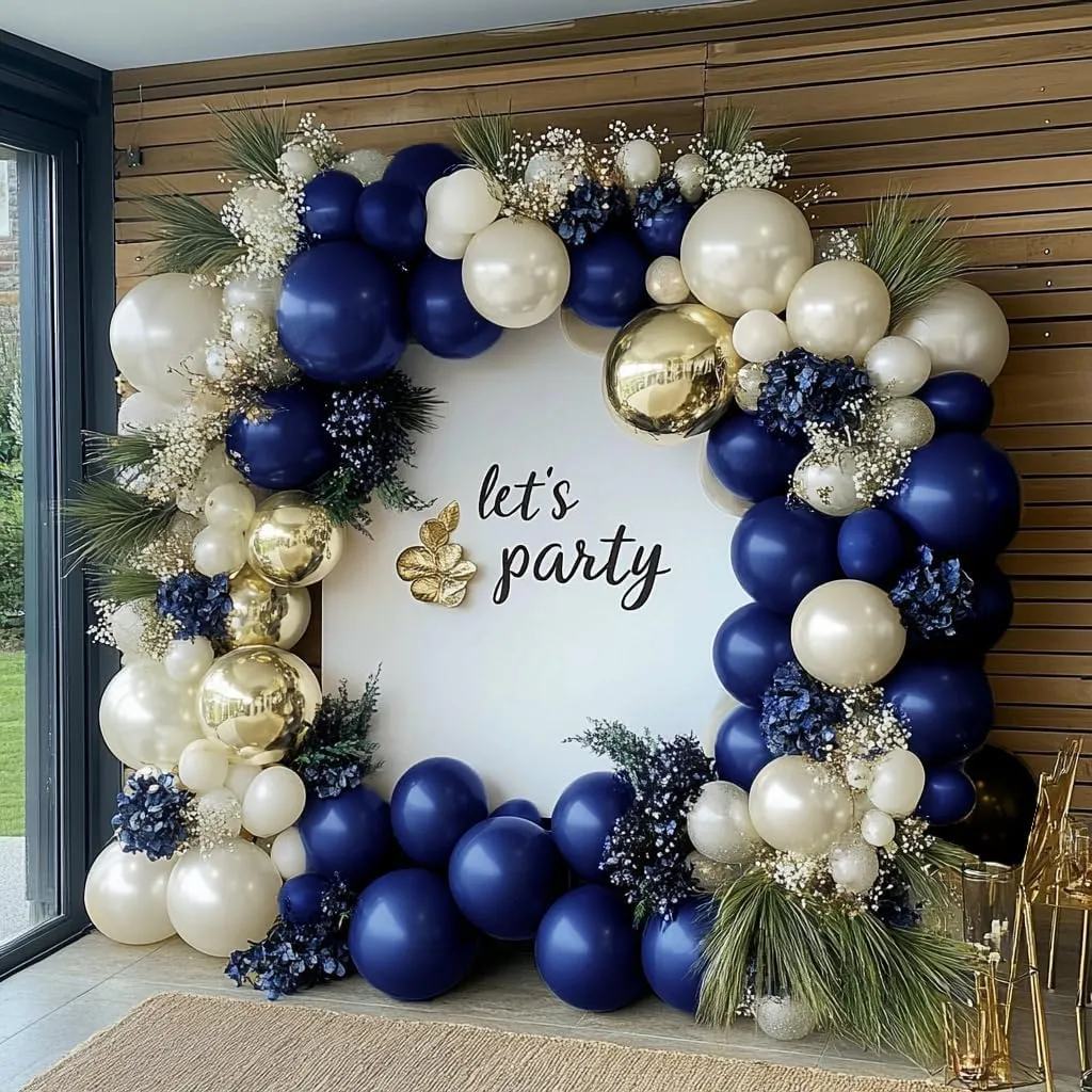 Navy Blue Balloon Garland Double Stuffed Pearl White Royal Blue Balloons Dark Navy Gold Balloon Arch Kit for Birthday Party Baby Shower Wedding Graduation Bridal Shower Decoration