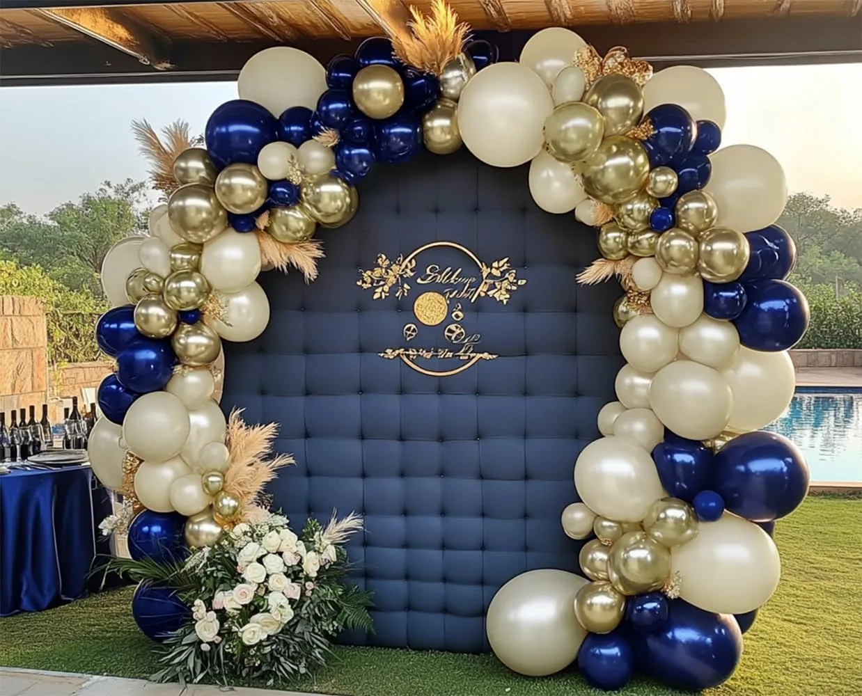 Navy Blue Balloon Garland Double Stuffed Pearl White Royal Blue Balloons Dark Navy Gold Balloon Arch Kit for Birthday Party Baby Shower Wedding Graduation Bridal Shower Decoration