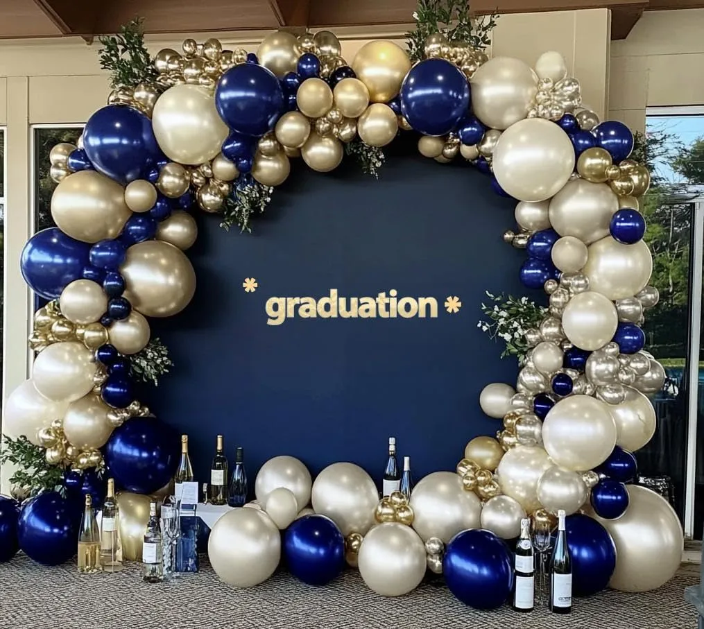 Navy Blue Balloon Garland Double Stuffed Pearl White Royal Blue Balloons Dark Navy Gold Balloon Arch Kit for Birthday Party Baby Shower Wedding Graduation Bridal Shower Decoration