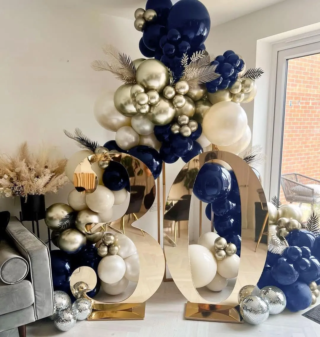 Navy Blue Balloon Garland Double Stuffed Pearl White Royal Blue Balloons Dark Navy Gold Balloon Arch Kit for Birthday Party Baby Shower Wedding Graduation Bridal Shower Decoration