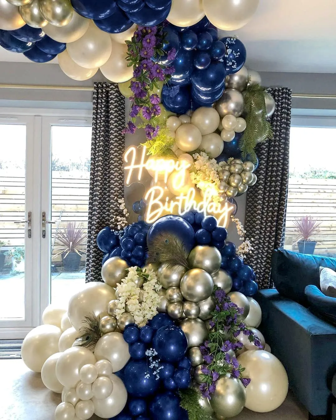Navy Blue Balloon Garland Double Stuffed Pearl White Royal Blue Balloons Dark Navy Gold Balloon Arch Kit for Birthday Party Baby Shower Wedding Graduation Bridal Shower Decoration